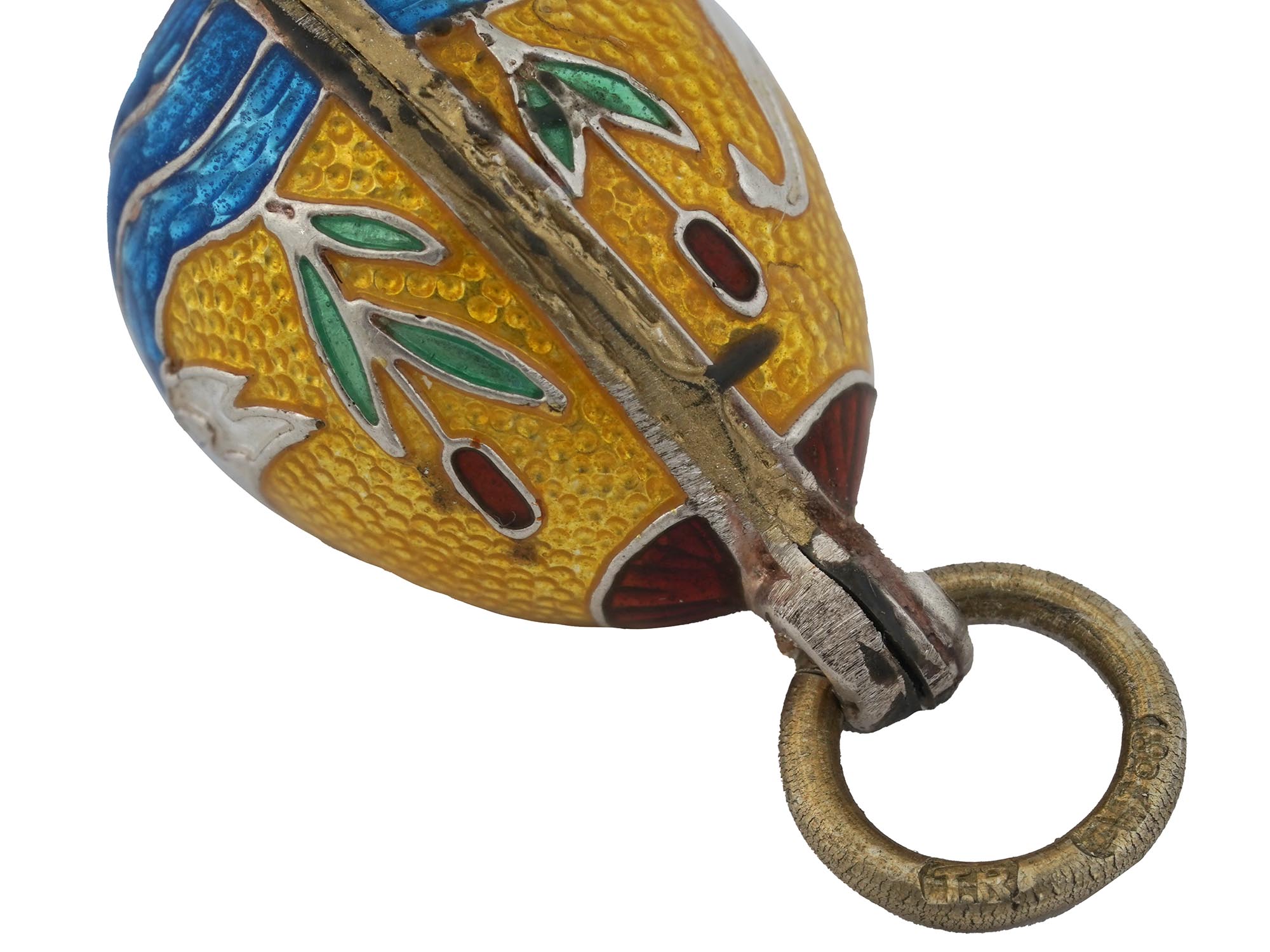 RUSSIAN SILVER AND CLOISONNE ENAMEL EGG PENDANT PIC-4